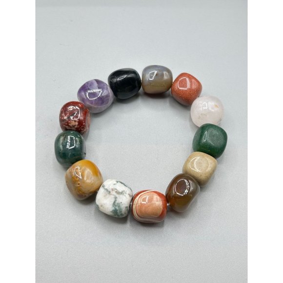 Chunky Semi Precious Stones Bracelet Stretch Beaded Colorful Summer Jewelry - Picture 4 of 8